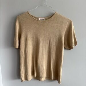 Talbots Silk Blend Short Sleeve Knit Sweater Tan Crewneck Size Medium